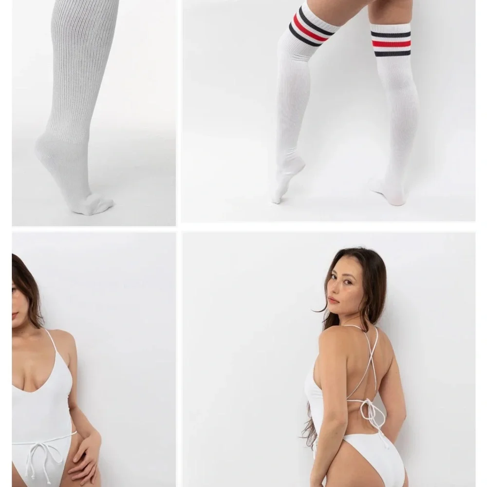 NEW! Los Angeles Apparel thigh highs Athletic Socks with Red & deep Navy Stripes